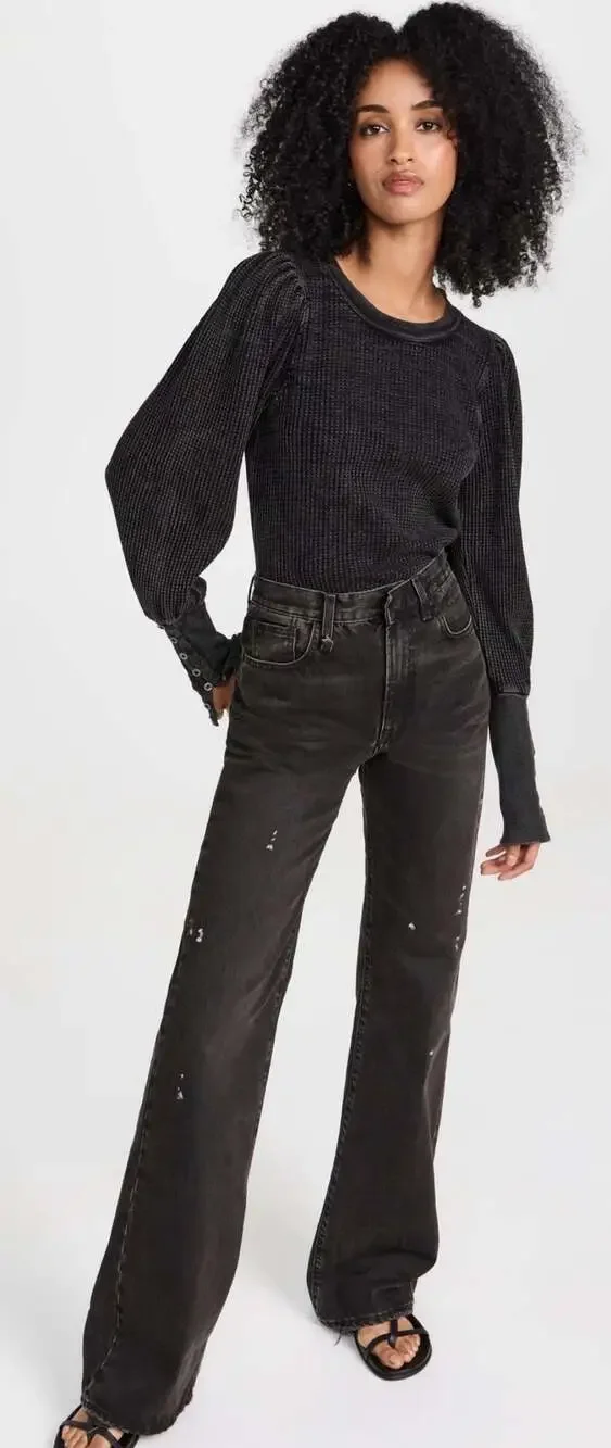 Free People FP One Wesley Thermal Long Sleeve Button-Cuff Top